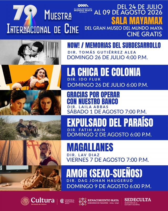 Cine internacional gratuito llega a Yucatán con la 79.ª Muestra de la Cineteca Nacional
